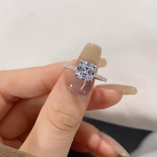 Anello di fidanzamento in argento sterling S925 con diamante 8A CZ con zirconi cubici Argento