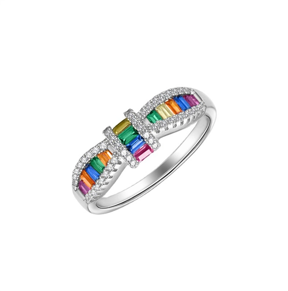2023 Fashion 925 Sterling Silver Rainbow CZ Ring