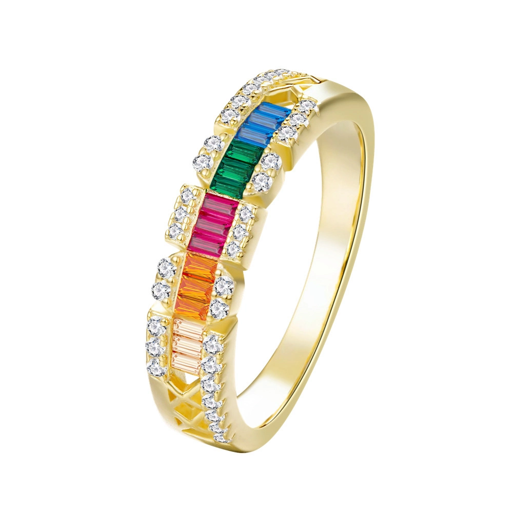 2023 Fashion 925 Sterling Silver Rainbow CZ Ring