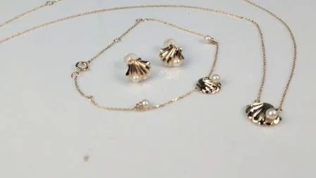 Collana di perle d'acqua dolce a forma di conchiglia Collana di gioielli in oro puro 585 all'ingrosso