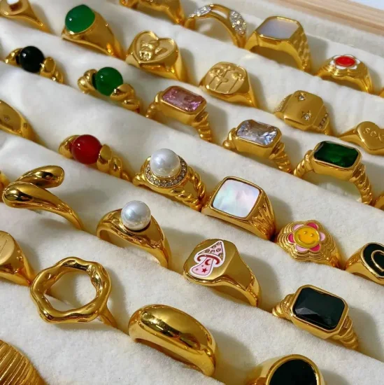Anello da dito con apertura in zirconi e diamanti quadrati placcati in oro