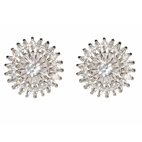 Gioielli di moda popolari in zircone Shinny dell'orecchino placcato argento 925 del perno di forma del fiore