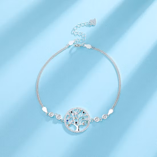 Bracciale colorato ad albero in argento sterling 925 alla moda con CZ trasparente in placcatura d'argento per la vendita all'ingrosso