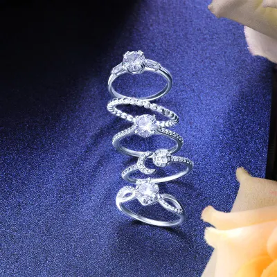 Gioielleria raffinata alla moda Anello in argento sterling 925 con diamante Moissanite per anello di fidanzamento da donna